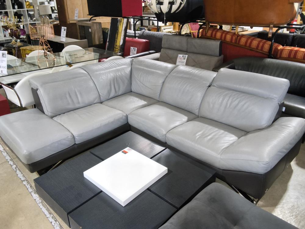 CANAPÉ D’ANGLE GRAND MODÈLE CUIR GRIS