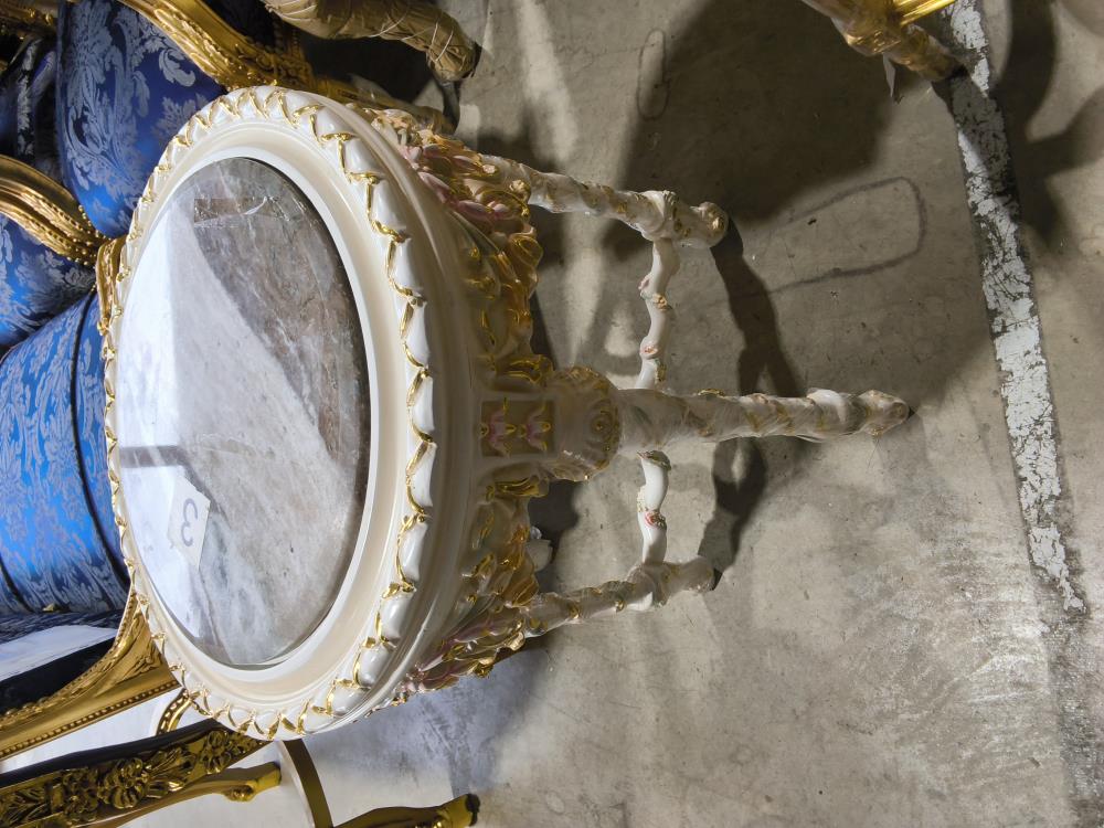 GUERIDON BAROQUE ROND BLANC DORÉ MARBRE 