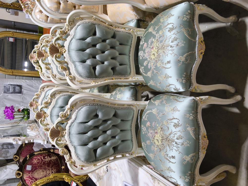 LOT DE 6 CHAISES BAROQUE BLZNCHE TISSUS BLEU VERT FLEURI 