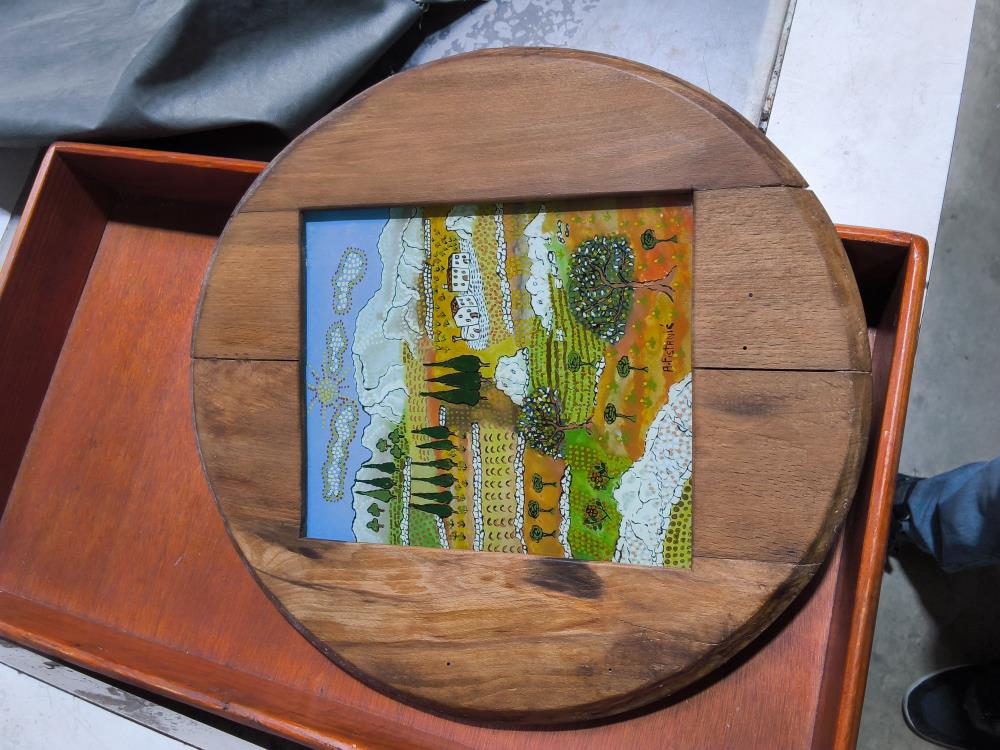 CADRE BOIS ROND PEINTURE SIGNÉE 
