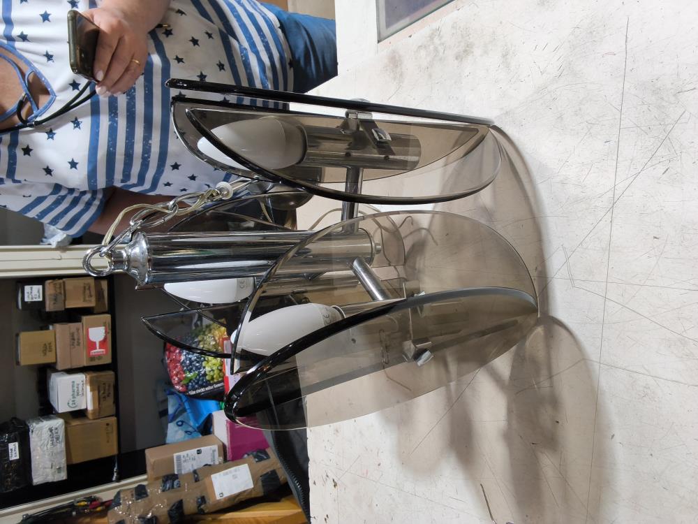 LAMPE VINTAGE VERRE FUMÉ 3 FEUX