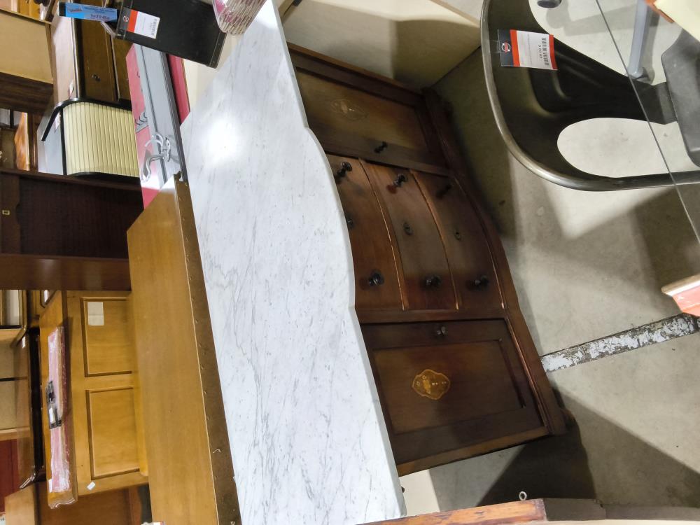 COMMODE 3 TIROIRS 2 PORTES DECO MARQUETERIE NACRE  MIROIR ET MARBRE