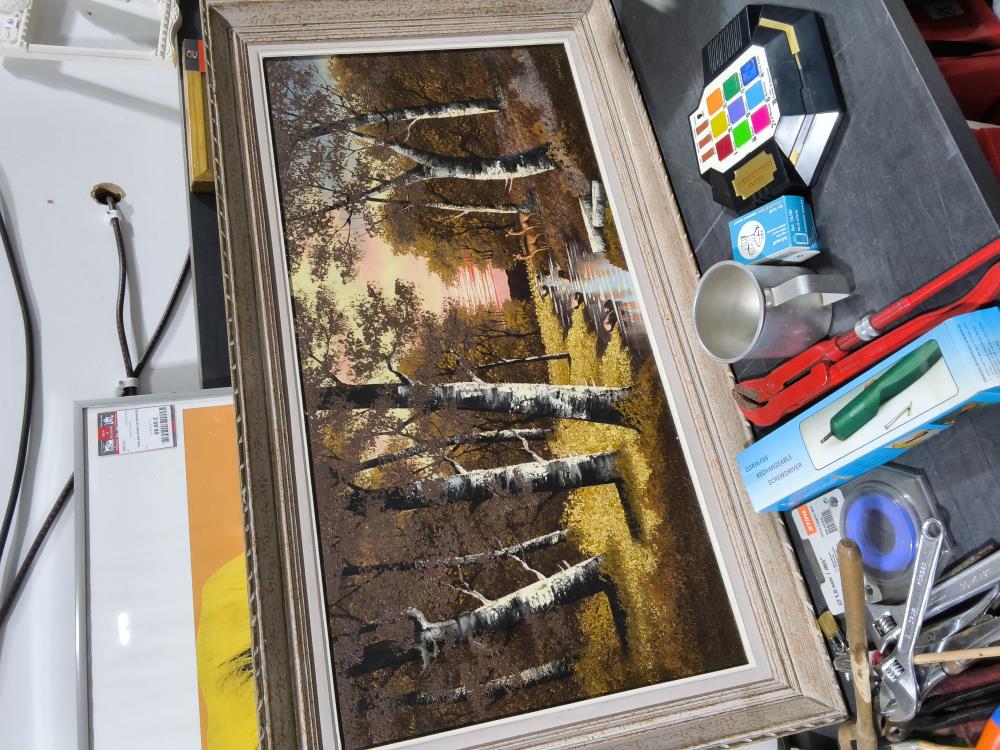 TABLEAU PEINT FORÊT BICHES