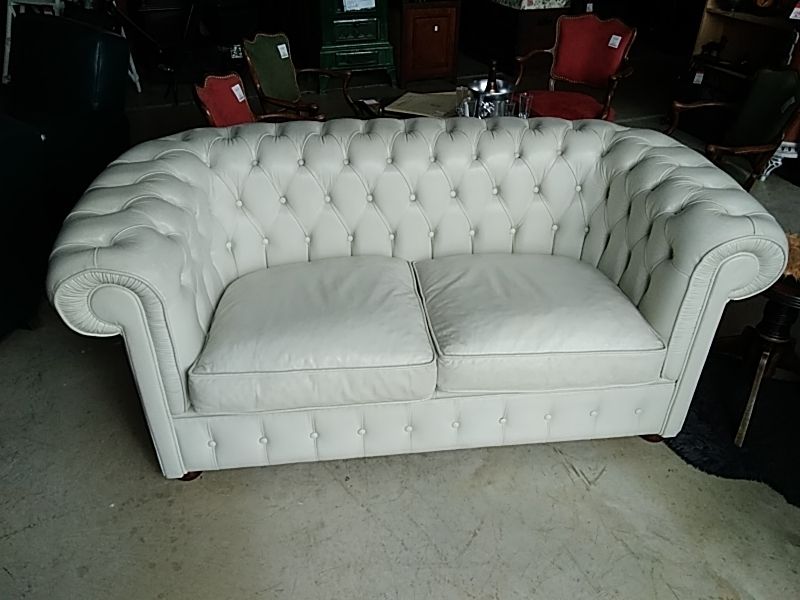 CANAPÉ CHESTERFIELD 2 PLACES CUIR BLANC 