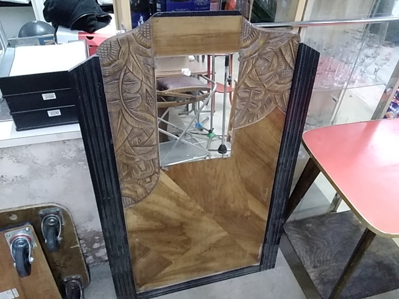 MIROIR GARDE-ROBE BOIS SCULPTÉ 