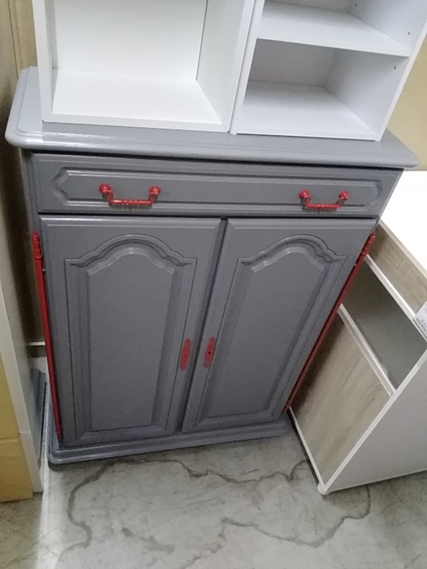 COMMODE 2PORTES 1TIROIR GRIS ROUGE OCCASION