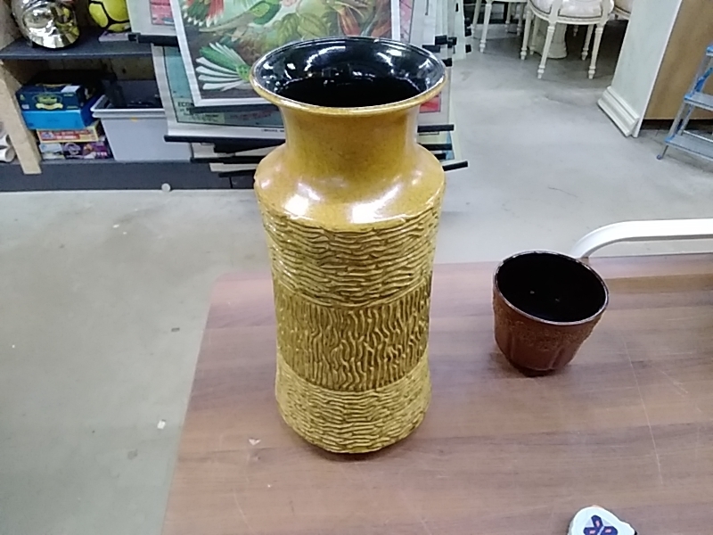 VASE VINTAGE JAUNE HT 50CM