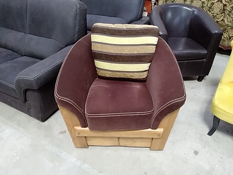 FAUTEUIL TOURNANT BOIS TISSU BRUN