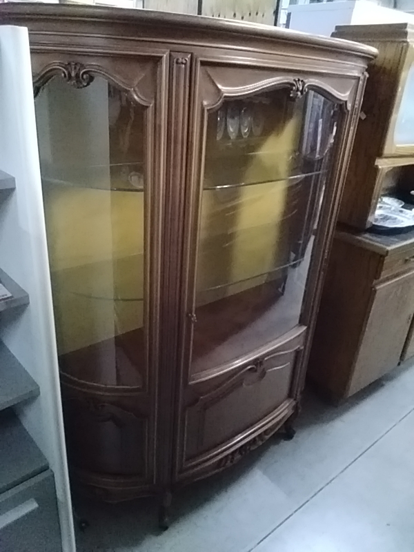 VITRINE LOUIS XV MERISIER VERRE BOMBÉ 1PORTE