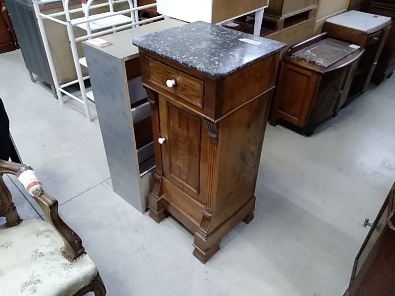 CHEVET ANCIEN A PORTE 1 TIROIR MARBRE NOIR 