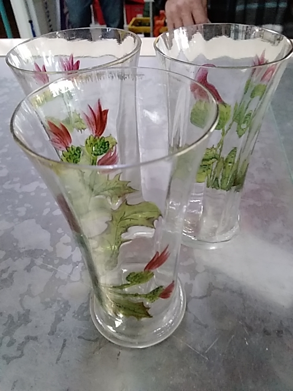 LOT DE 3 VERRES ANCIENS PEINT MAIN 