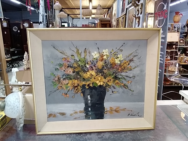 TABLEAU BOUQUET SIGNÉ R NEUVILLE 72 X 61 CM