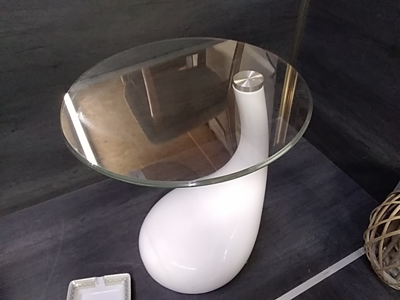 TABLE BASSE MODERNE BLANC VERRE OVALE 