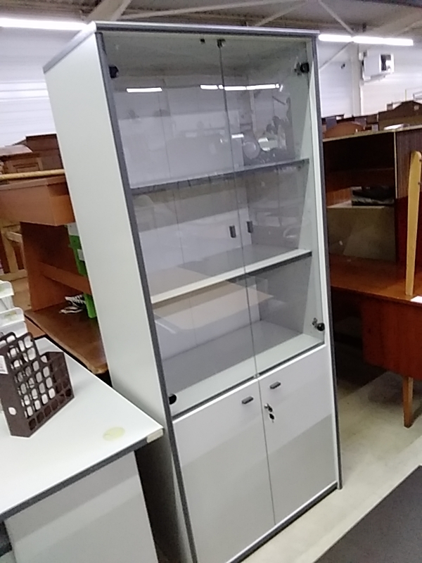 MEUBLE VITRINE DE BUREAU 4 PORTES GRIS CLAIR 