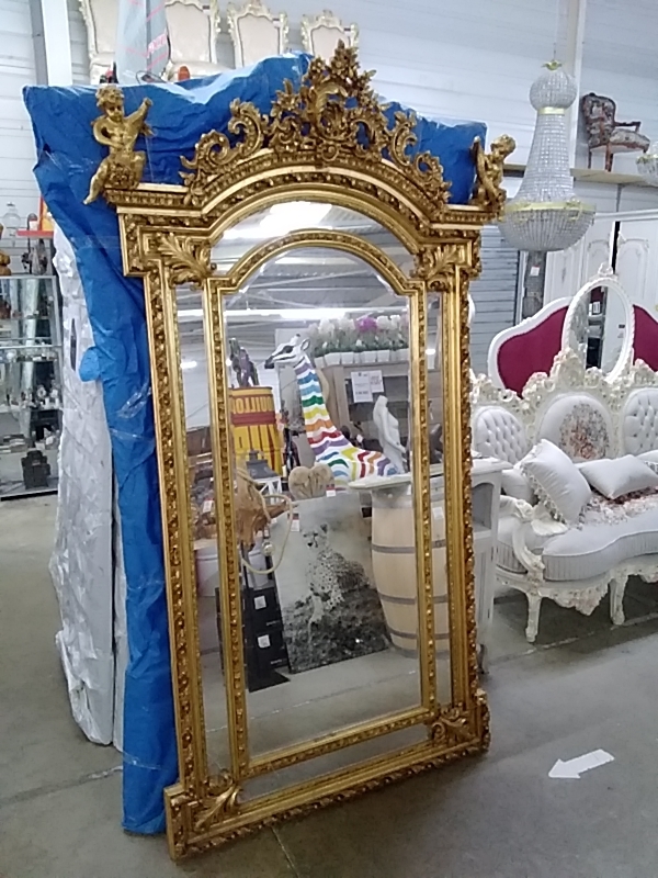 MIROIR BAROQUE DORÉ 2 ANGES  139 X 227 CM