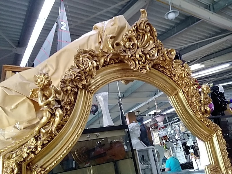 MIROIR BAROQUE DORÉ 2 ANGES  114 X 232 CM