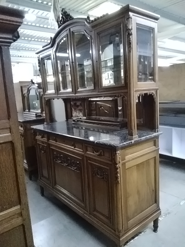BUFFET ROCAILLE MARBRE 4 PORTES VITRÉES 3 PORTES 3 TIROIRS 