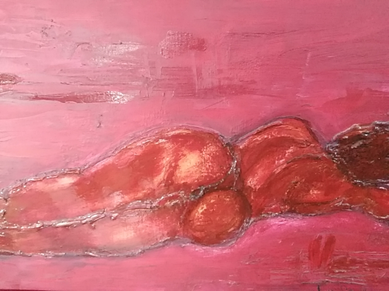 TABLEAU FEMME NUE ROUGE SIGNÉ 96 X 58 CM