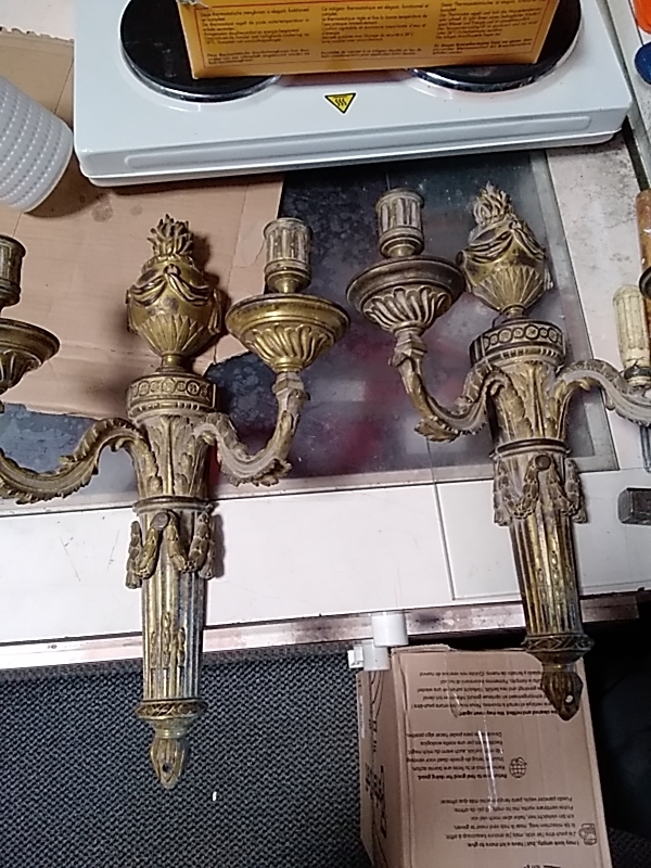 PAIRE D’APPLIQUE BOUGEOIR ANCIENNE EN BRONZE 