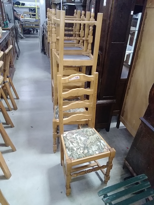LOT DE 7 CHAISES BOIS TISSU FLEURI 