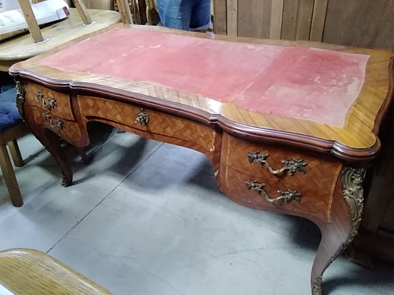BUREAU DE MINISTRE ANCIEN BOIS DE ROSE MARQUETERIE 5 TIROIRS 