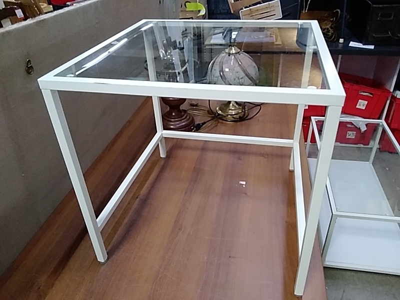 TABLE BASSE CARRÉE METAL BLANC VERRE 
