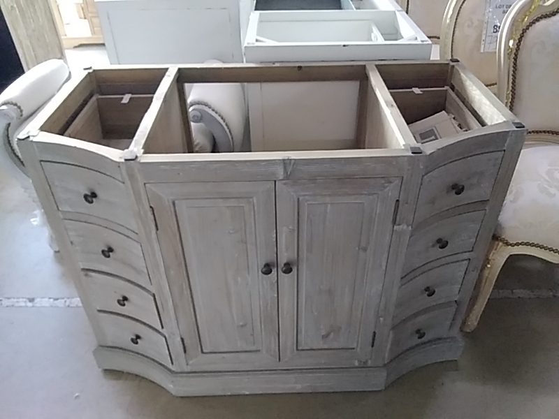 MEUBLE DE SDB LOBERON 2PORTES 8TIROIRS ARRONDIE GRIS SANS PLAN DE TRAVAIL 