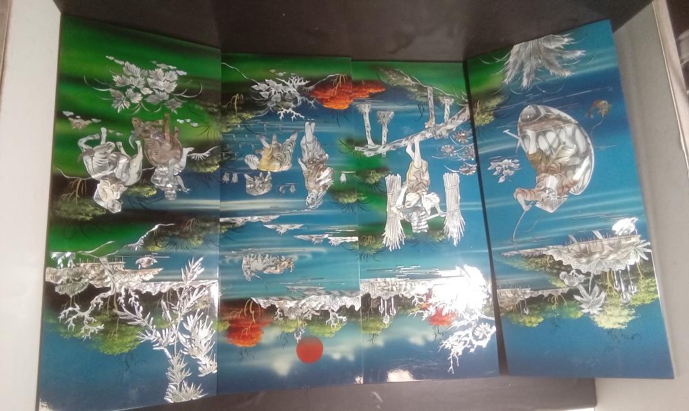 LOT DE 4 PANNEAUX ASIATIQUE LAQUES