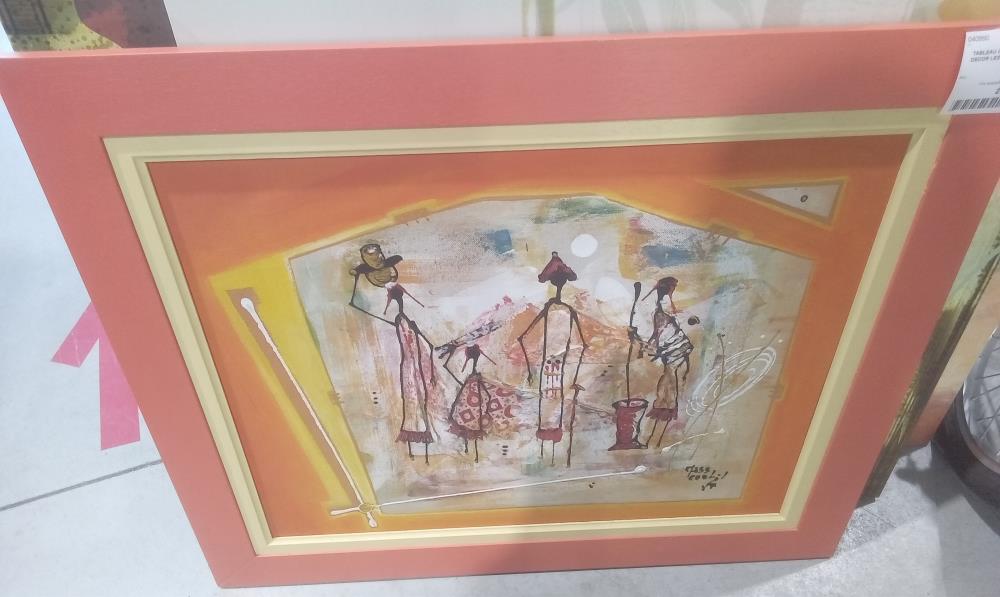TABLEAU CADRE ORANGE DECOR LES 4  AFRICAINES