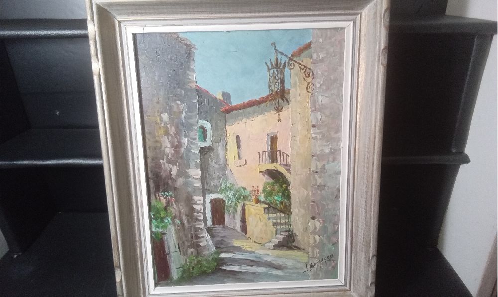 TABLEAU  HSP RUE DE VILLAGE CADRE BEIGE SBD JEAN JEAN BARACCO