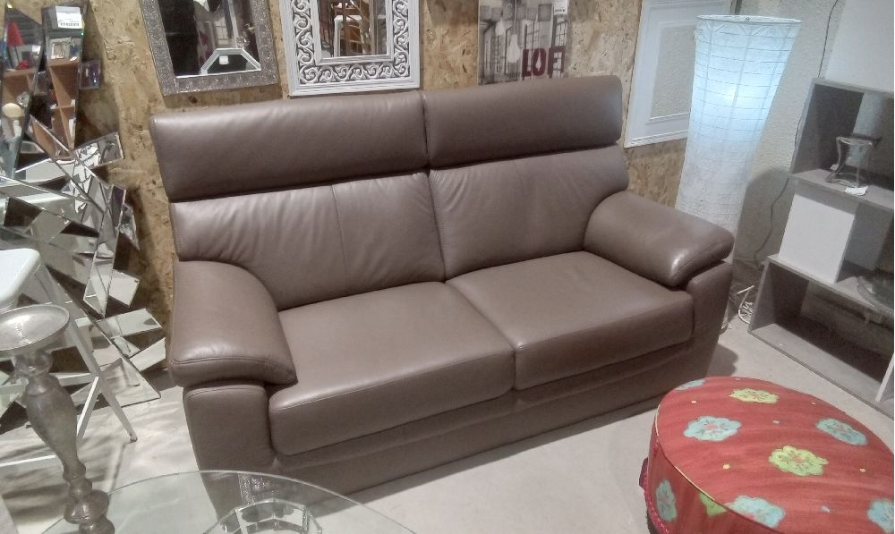 CANAPE CUIR 3 PLACES TAUPE