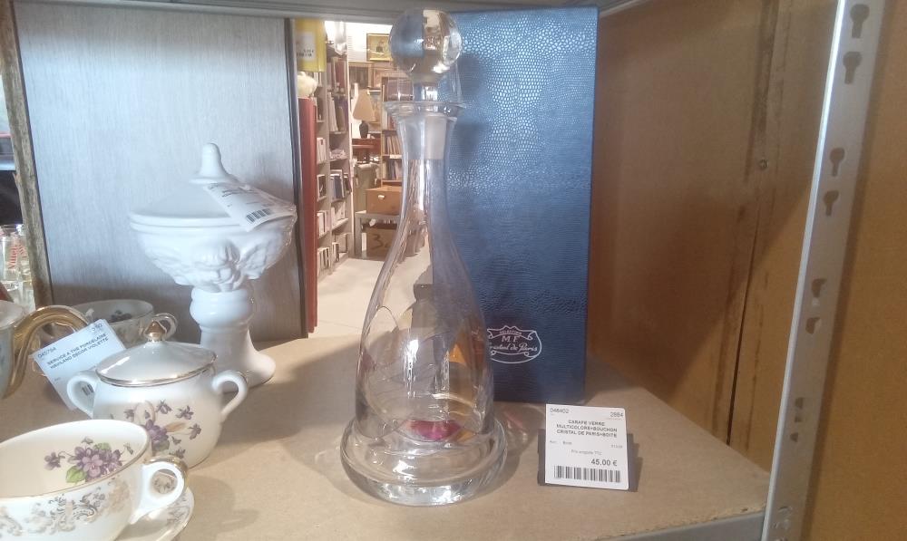 CARAFE VERRE MULTICOLORE+BOUCHON CRISTAL DE PARIS+BOITE