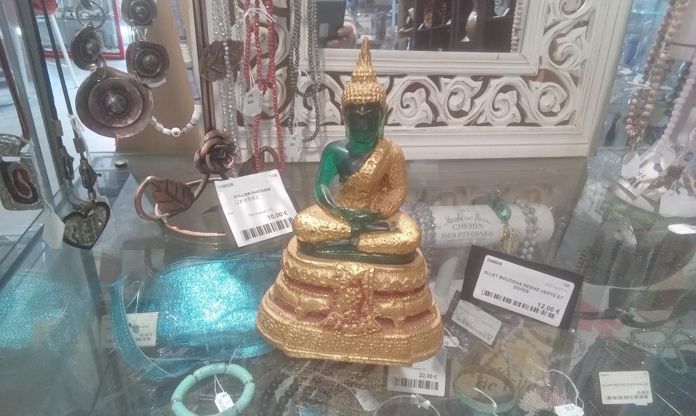 SUJET BOUDDHA RESINE VERTE ET DOREE