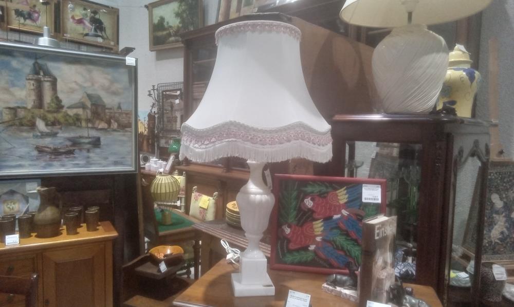 LAMPE ALBATRE+ABATJOUR A FRANGE