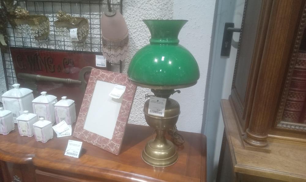 LAMPE LAITON +OPALINE VERTE CERCLAGE EN L'ETAT