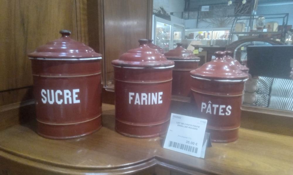 LOT DE 3 POTS FONTE EMAILLEE ROUGES