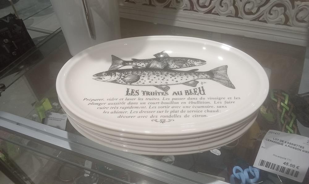 LOT DE 6 ASSIETTES CERAMIQUE  A POISSON GIEN