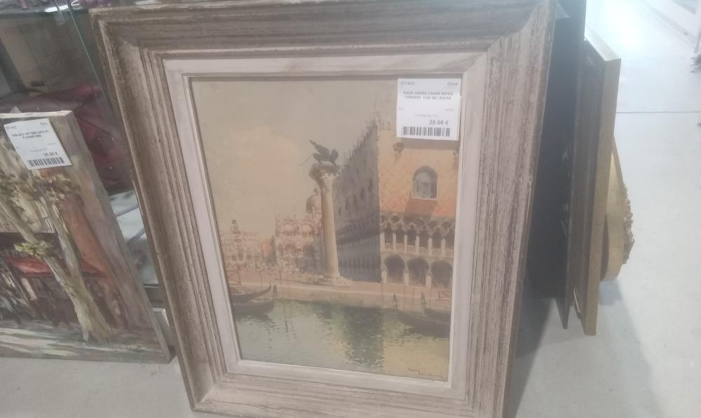 SOUS VERRE CADRE BEIGE CHROMO  VUE DE VENISE