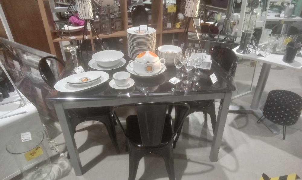 TABLE VERRE DESIGN +2 ALLONGES PIED METAL