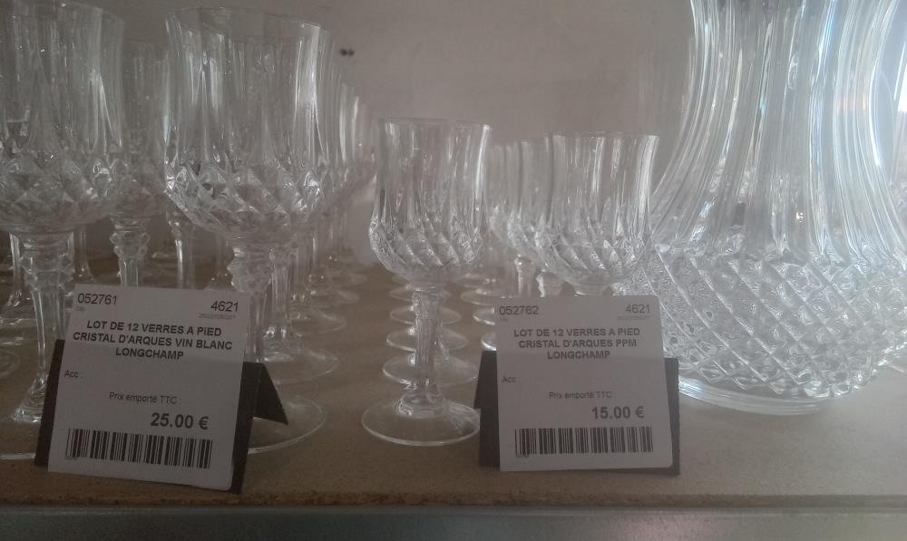 LOT DE 12 VERRES A PIED CRISTAL D'ARQUES PPM LONGCHAMP