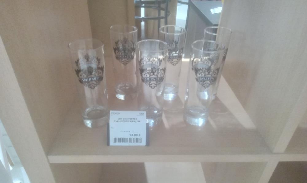 LOT DE 6 VERRES PUBLICITAIRE SMIRNOFF