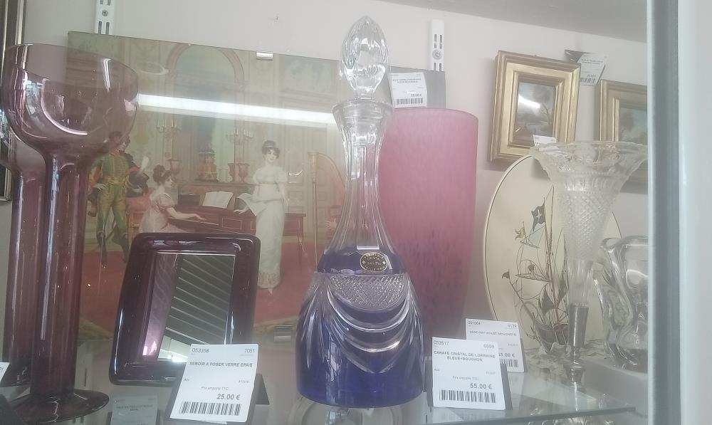 CARAFE CRISTAL DE LORRAINE BLEUE+BOUCHON