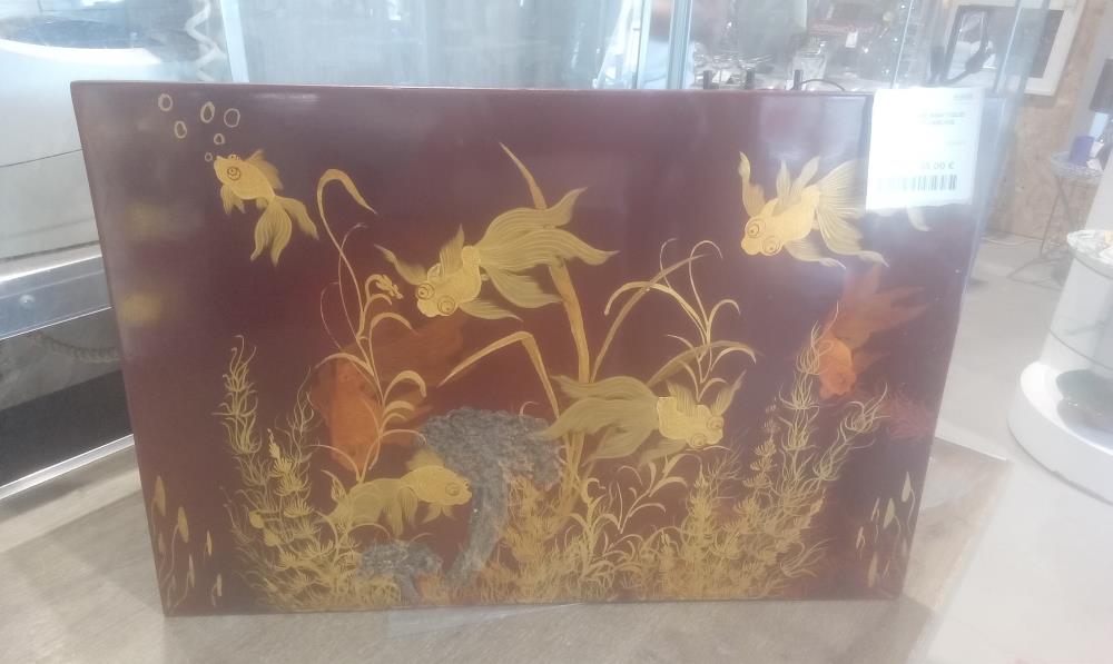 PANNEAU LAQUE ASIATIQUE DECOR AUX POISSONS