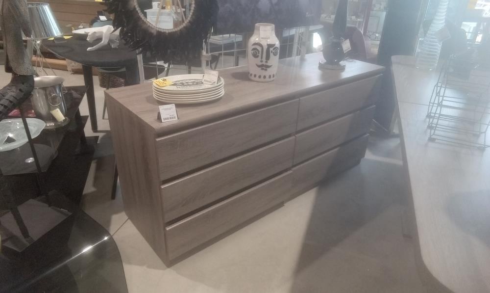 COMMODE MELAMINEE 6 TIROIRS GRISE