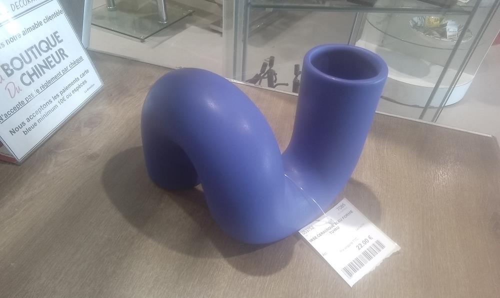 VASE CERAMIQUE BLEU FORME TUYAU