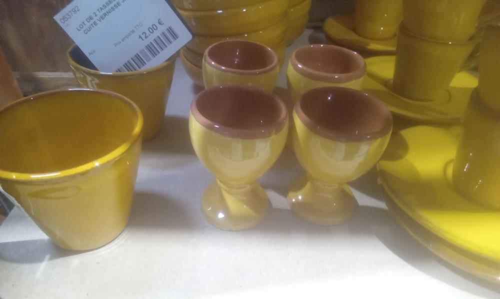 LOT DE 4 COQUETIERS TERRE CUITE VERNISSE JAUNE