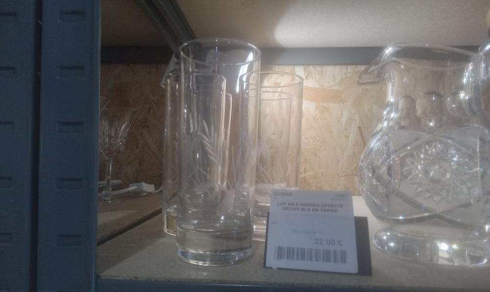 LOT DE 5 VERRES APERITIF DECOR BLE EN VERRE