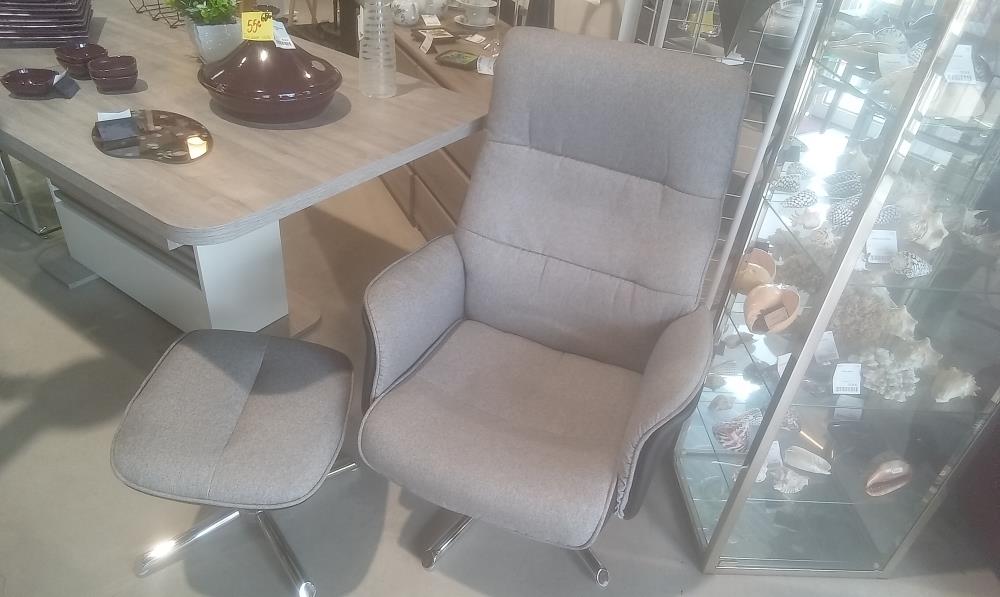 FAUTEUIL RELAX +POUF LOOK ET TISSUS GRIS
