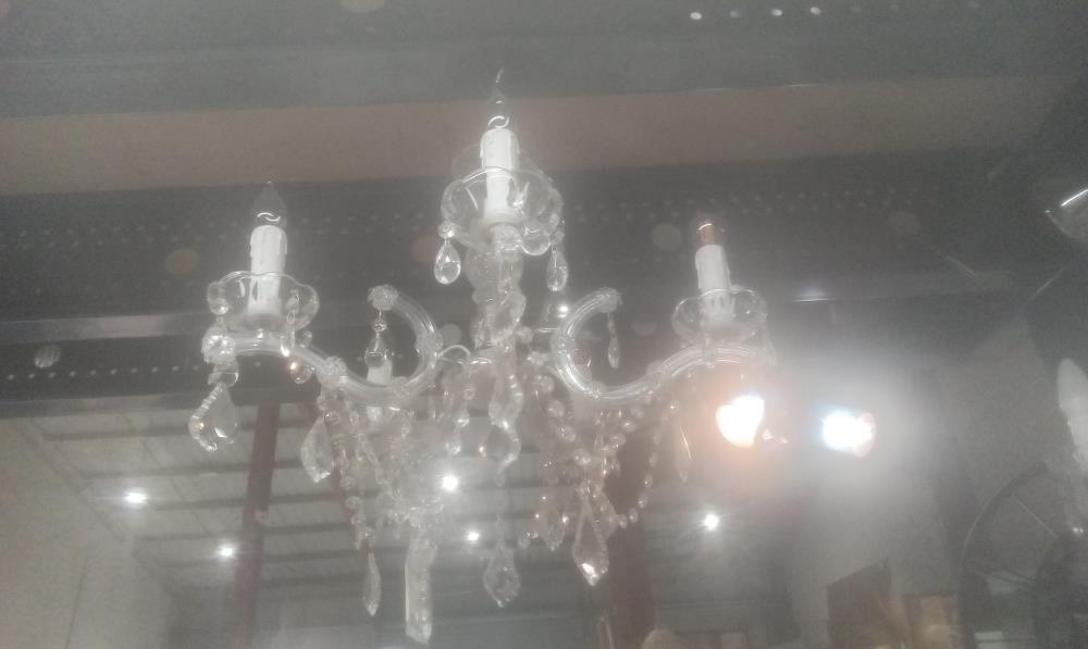 LUSTRE PAMPILLE VERRE ET PVC 5 BRANCHES