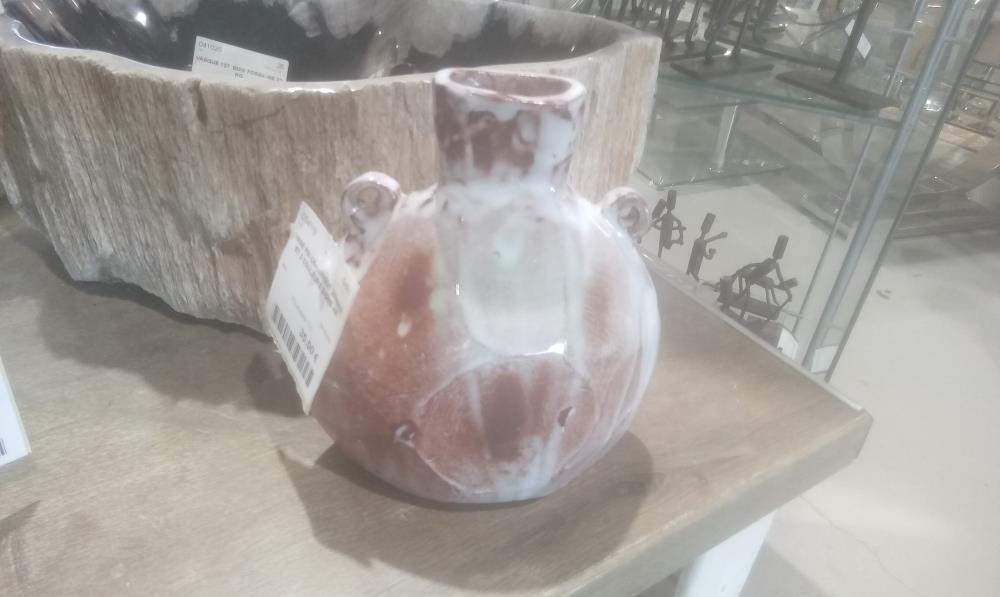 VASE PM CERAMIQUE 2ANSES ET 2 COULEURS SIGNE HR